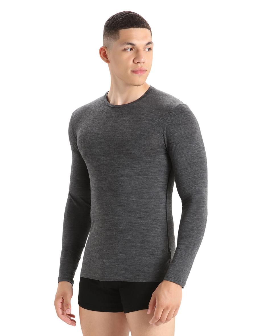 Bielizny Icebreaker Merino Anatomica Long Sleeve Crewe T-Shirt Męskie Czarne Szare | PL 1656BEXC